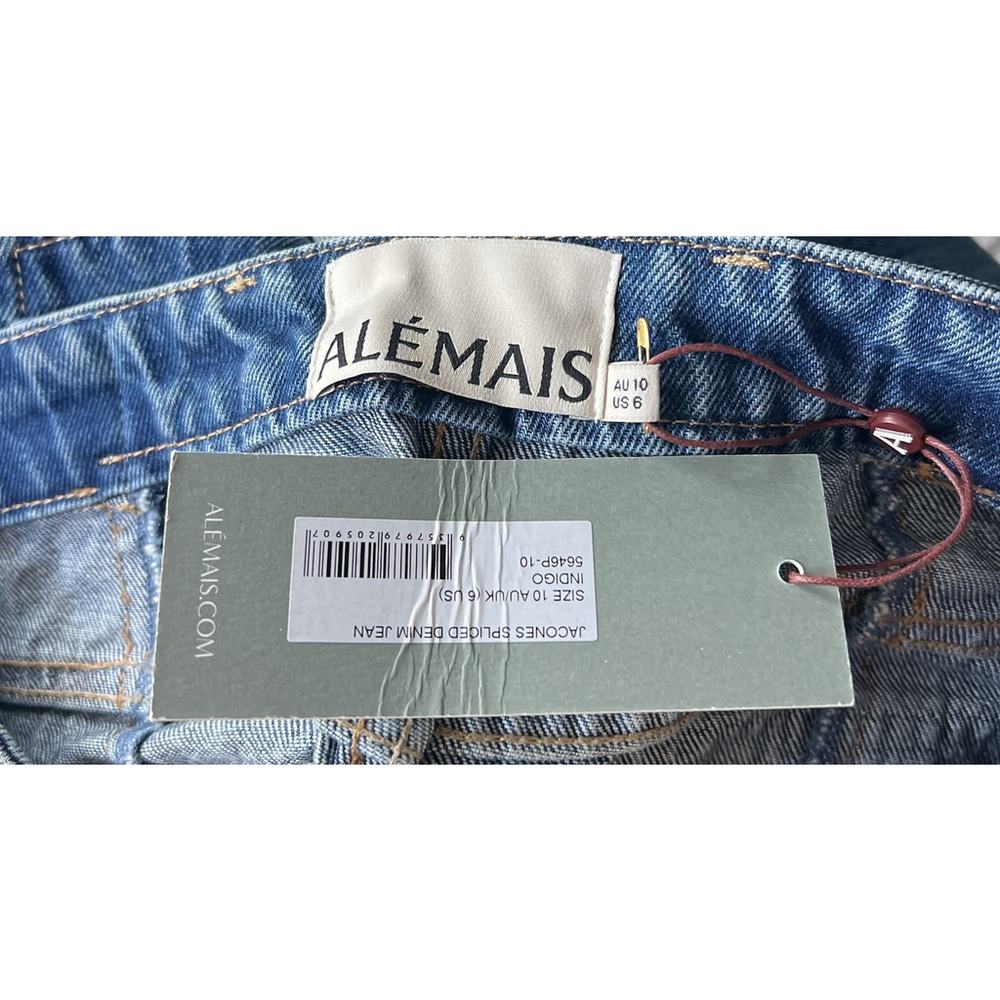 NWT Alemais Jacones Spliced Denim Jean Indigo Wide Leg Embroidered AU 10 US 6 - Picture 12 of 13